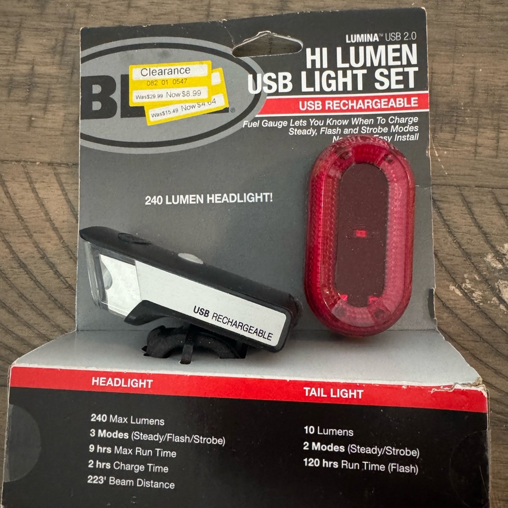 Black and Red USB Rechargeable Bike Light Set